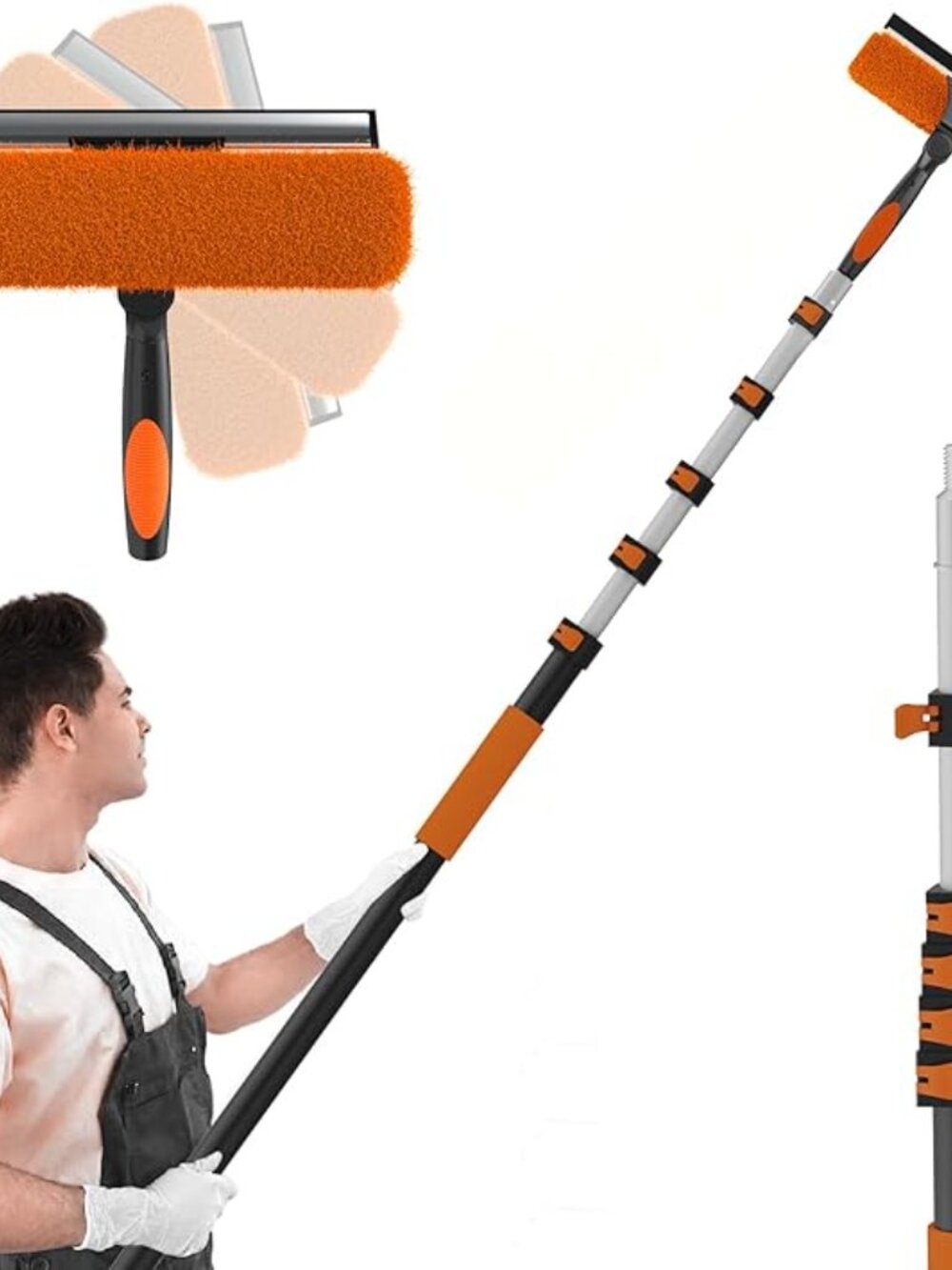 SISUPASSIE 30FT Reach 2-in-1 Window Squeegee, Professional Window Washing Kit